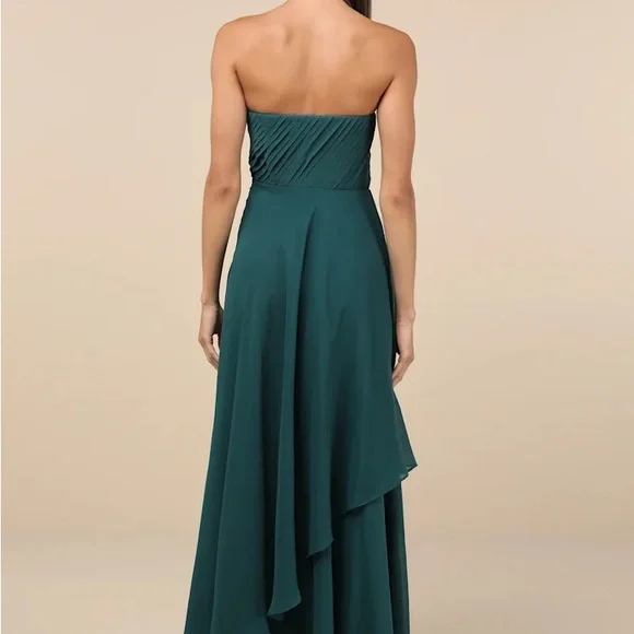 Lulus Revered Elegance Emerald Green Pleated Strapless Maxi Dress NWT - Picture 3 of 7